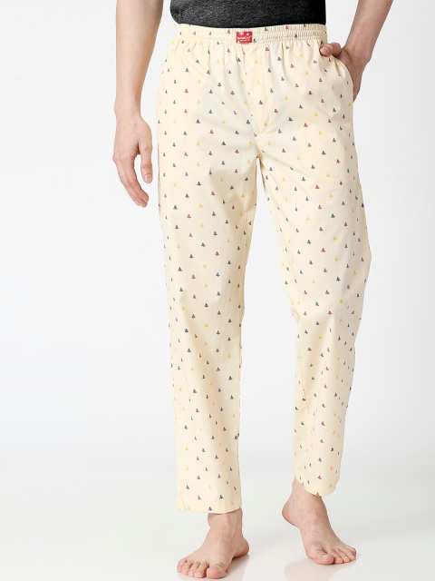 

Bewakoof Men Yellow All Over Printed Pure Cotton Lounge Pants