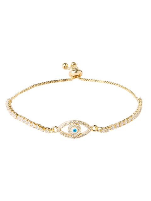 

Moon Dust Women Gold-Plated & Blue Brass CZ Studded Evil Eye Charm Bracelet
