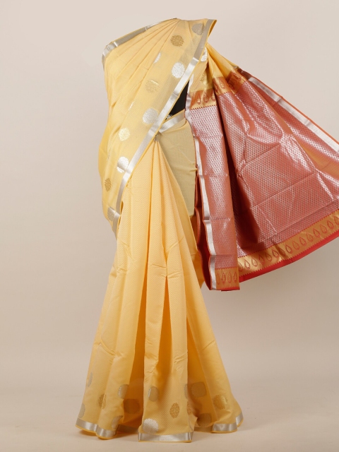 

Pothys Yellow & Silver-Toned Woven Design Art Silk Saree