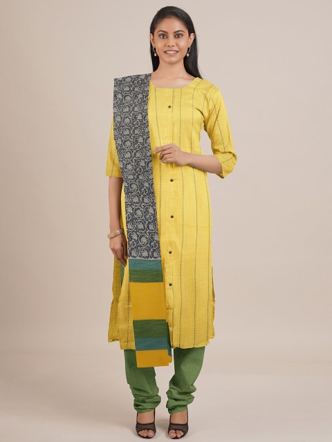 

Pothys Yellow & Grey Embroidered Unstitched Dress Material