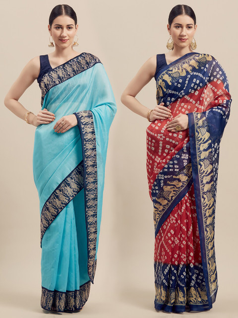 

KALINI Women Pack Of 2 Printed Sarees, Red