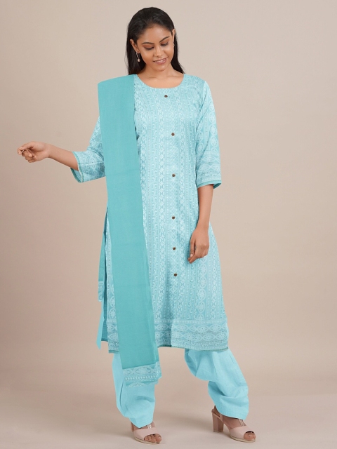 

Pothys Blue Printed Unstitched Dress Material