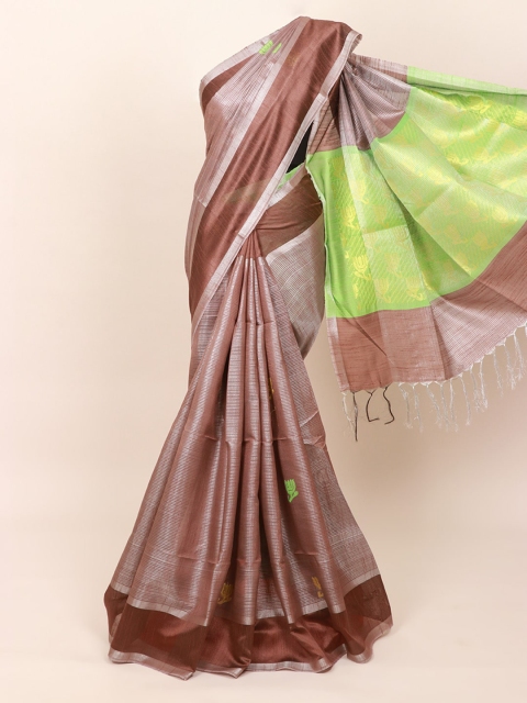 

Pothys Brown & Silver Striped Jute Silk Saree