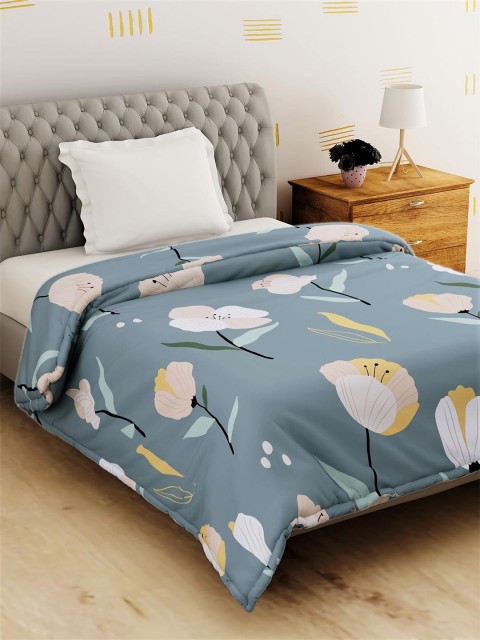 

Salona Bichona Grey & Yellow Floral Mild Winter 120 GSM Single Bed Comforter