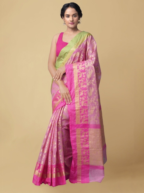 

Unnati Silks Pink & Green Woven Design Zari Silk Cotton Kota Saree