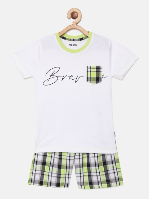

mackly Boys White & Green Printed Night Suit