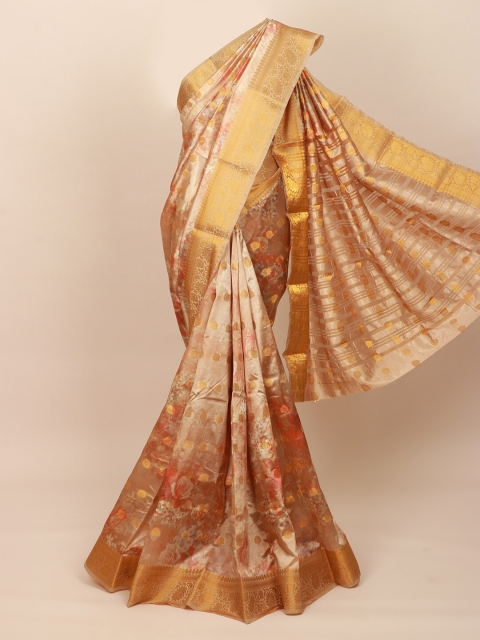 

Pothys Cream-Coloured & Gold-Toned Floral Art Silk Saree