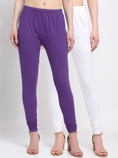 

KLOTTHE Women Pack Of 2 Solid Cotton Churidar-Length Leggings, Purple