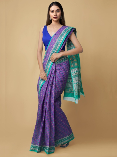 

Unnati Silks Women Violet & Blue Pure Krisha Summer Cotton Sustainable Saree