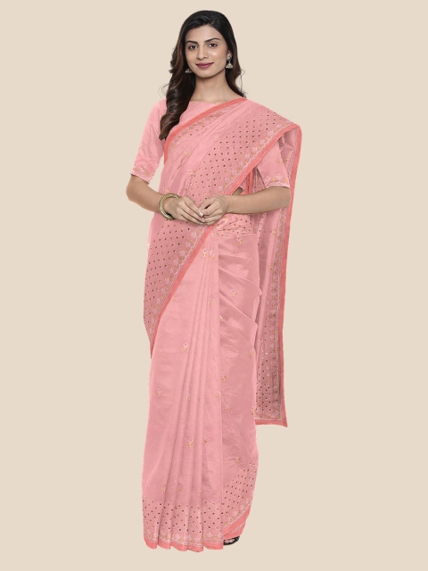 

Kalamandir Pink & Yellow Embellished Beads and Stones Silk Blend Saree