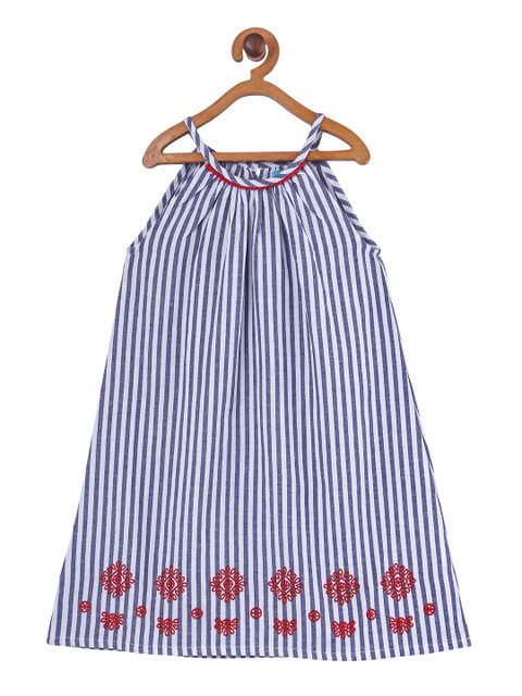 

Miyo Girls White Striped Halter Neck A-Line Dress
