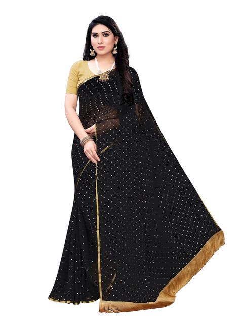 

KALINI Black & Silver-Toned Pure Chiffon Saree