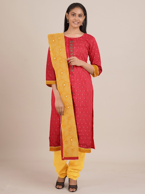 

Pothys Red & Yellow Unstitched Dress Material