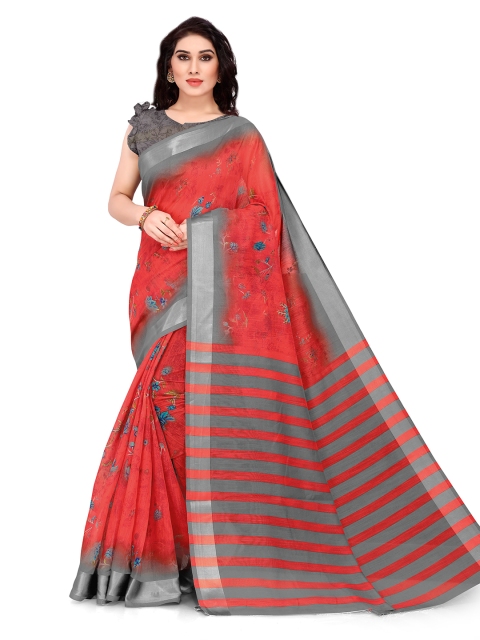 

KALINI Red & Grey Floral Bagh Saree