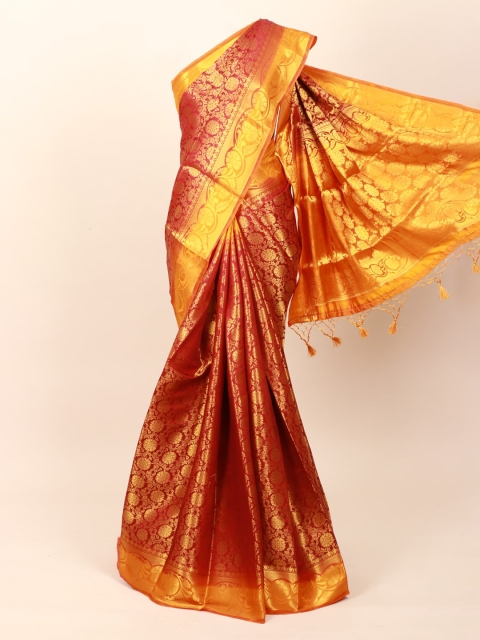 

Pothys Maroon & Yellow Floral Zari Art Silk Banarasi Saree