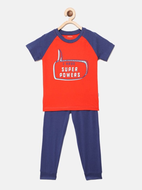

mackly Boys Red & Blue Printed Night suit