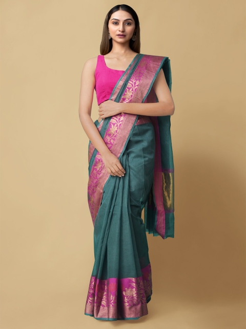 

Unnati Silks Green & Pink Zari Silk Blend Kota Saree