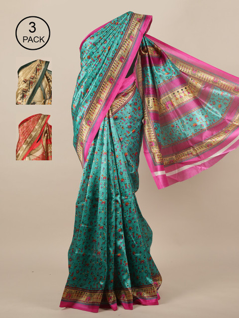 

Pothys Pack Of 3 Multicoloured Ethnic Motifs Jute Silk Saree, Multi