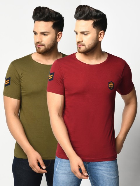 

ELEGANCE Men Red & Green Pack of 2 T-shirts