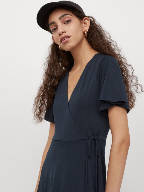

H&M Women Blue Butterfly-sleeved Dress
