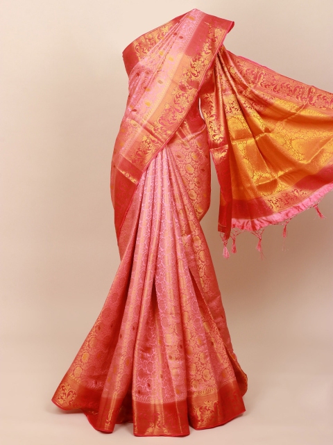 

Pothys Pink & Gold-Toned Floral Zari Art Silk Banarasi Saree