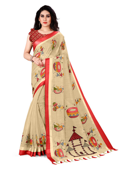 

KALINI Cream-Coloured & Green Warli Saree