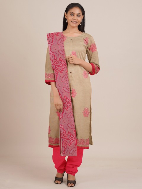 

Pothys Cream-Coloured & Red Embroidered Unstitched Dress Material