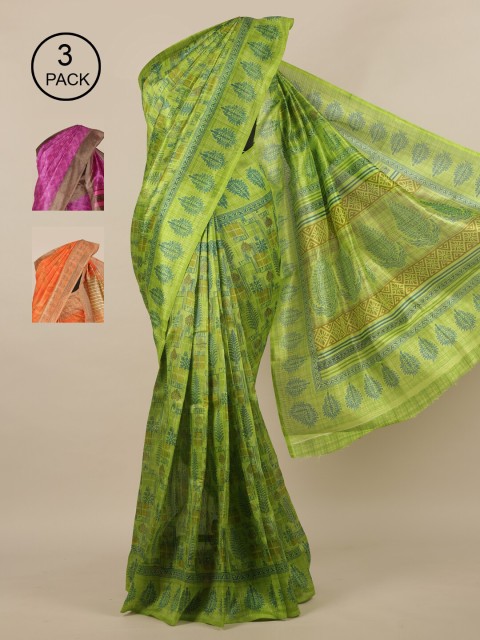 

Pothys Pack of 3 Printed Jute Silk Saree, Multi