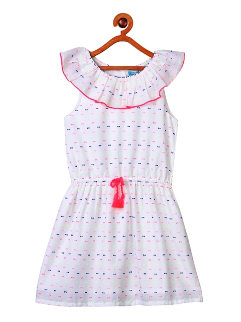 

Miyo Girls White & Red Thread Work Fit & Flare Dress