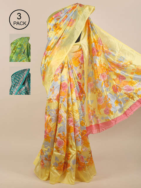 

Pothys Pack of 3 Ethnic Motifs Jute Silk Sarees, Yellow