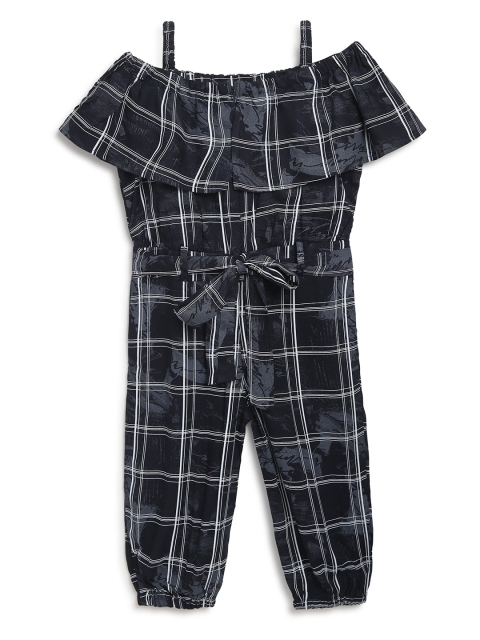 

ADIVA Girls Navy Blue & White Checked Basic Jumpsuit
