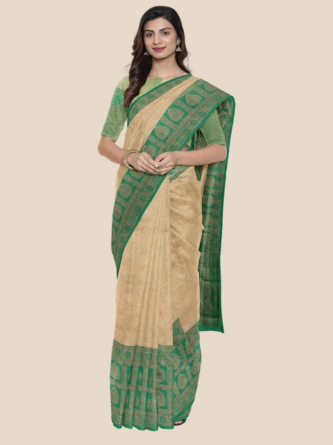

Kalamandir Peach-Coloured & Green Floral Zari Silk Blend Banarasi Saree