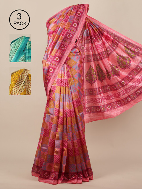 

Pothys Pack Of 3 Jute Silk Sarees, Pink