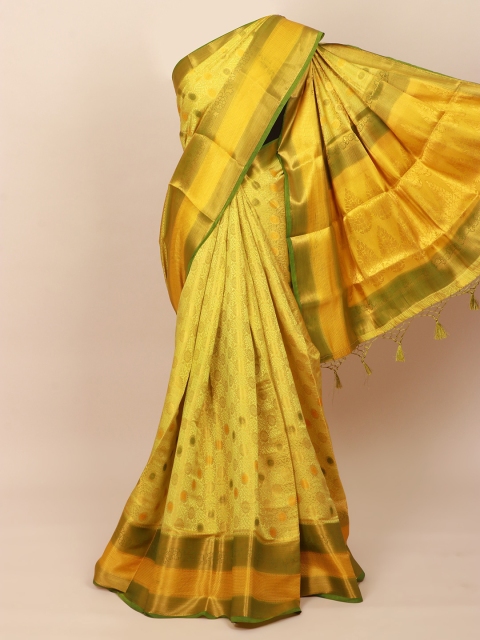 

Pothys Yellow & Gold-Toned Floral Zari Art Silk Banarasi Saree
