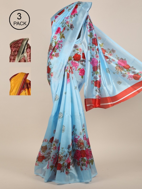 

Pothys Pack Of 3 Jute Silk Saree, Blue