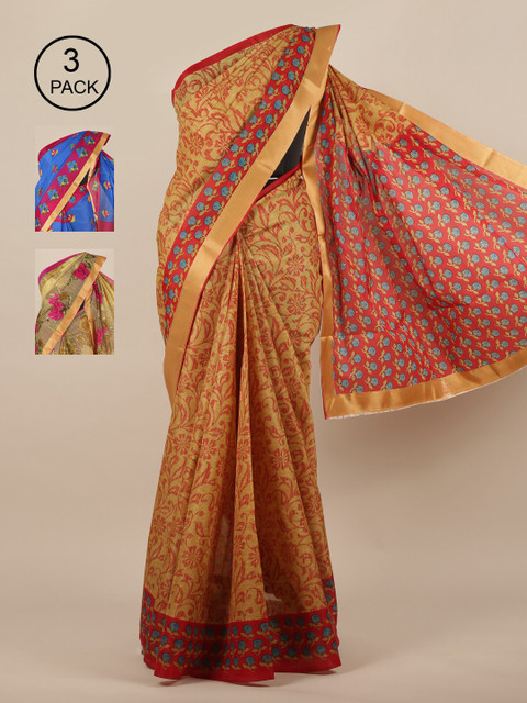 

Pothys Pack Of 3 Jute Silk Sarees, Cream