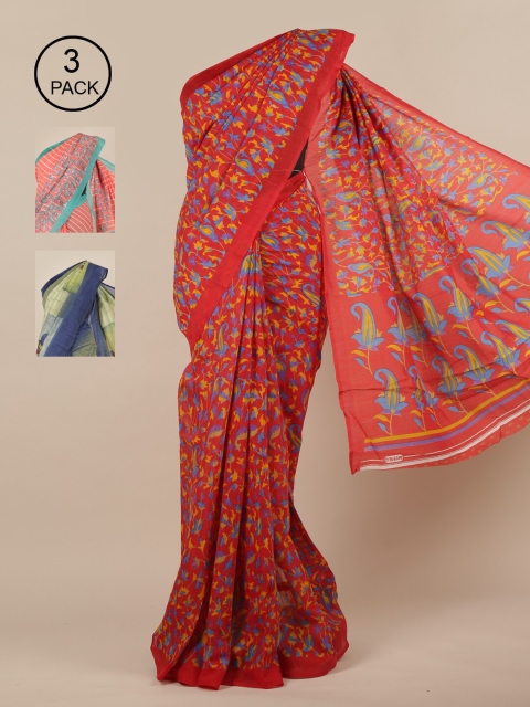 

Pothys Red & Pink Pack of 3 Floral Printed Saree