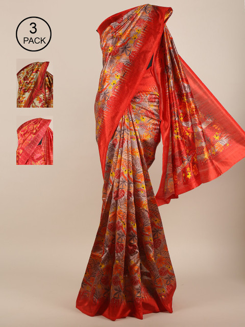 

Pothys Pack Of 3 Jute Silk Sarees, Red