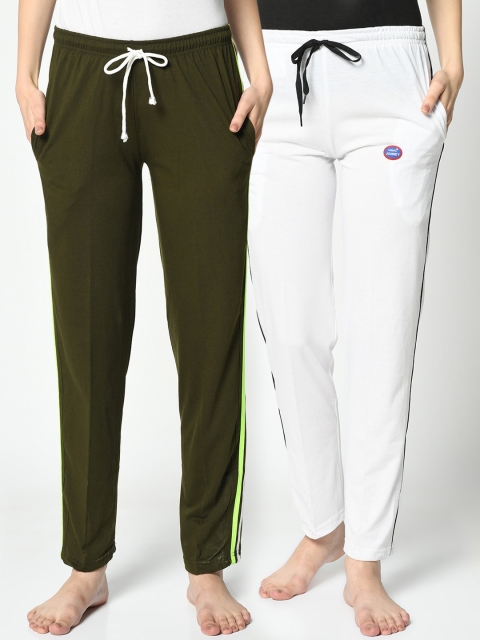 

VIMAL JONNEY Women Pack Of 2 Solid Lounge Pants, Olive