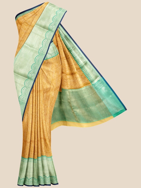 

Kalamandir Gold-Toned & Green Woven Design Silk Blend Banarasi Saree
