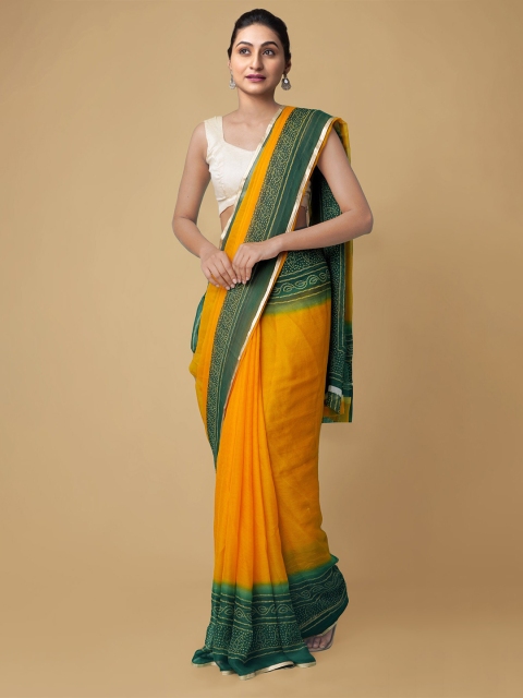Unnati Silks Yellow & Green Bandhani Saree