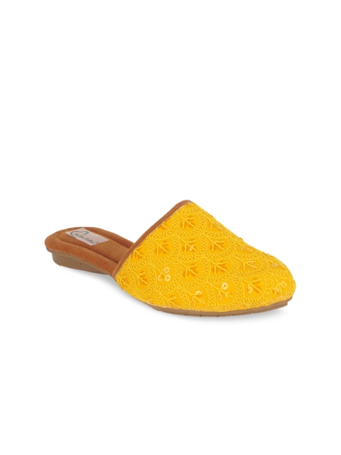 

The Desi Dulhan Women Yellow Embroidered Mules