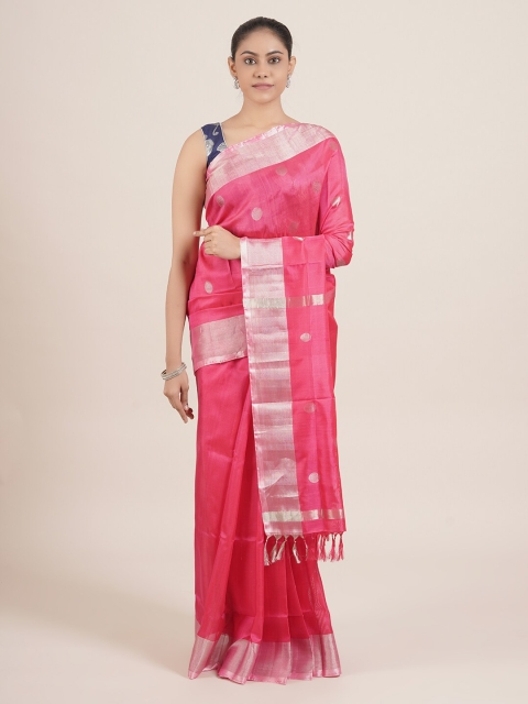 

Pothys Pink & Silver-Coloured Pure Silk Uppada Saree