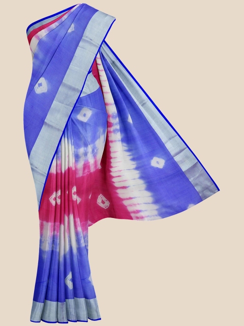 

KLM Fashion Mall Pink & Blue Bandhani Silk Blend Banarasi Saree