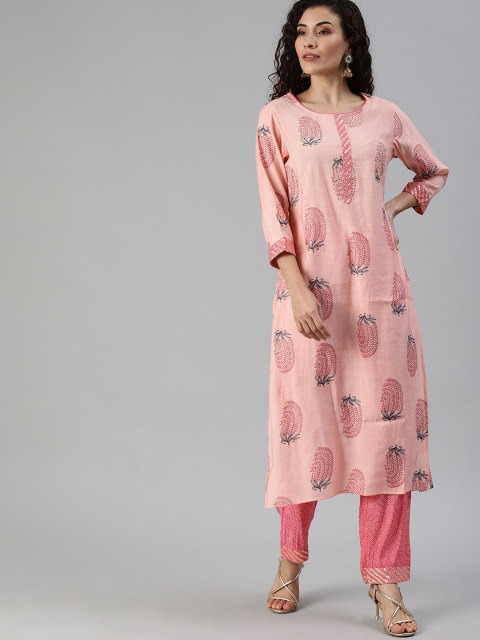 

Ishin Women Pink Ethnic Motifs Embroidered Kurta with Trousers