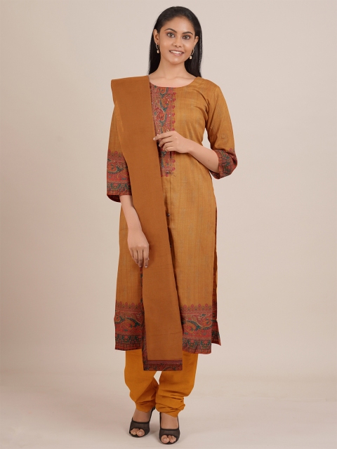 

Pothys Women Mustard & Brown Printed Unstitched Dress Material
