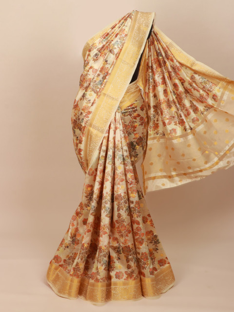 

Pothys Cream-Coloured & Brown Ethnic Motifs Zari Art Silk Saree