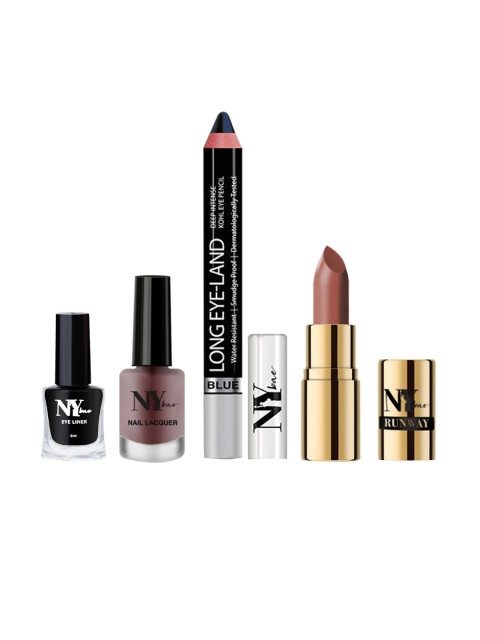 

NY Bae Set of 4 Makeup Combo - Eye Pencil, Liquid Eyeliner, Matte Lipstick, Nail Polish, Multi