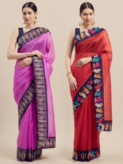 

KALINI Women Pack Of 2 Printed Sarees, Magenta