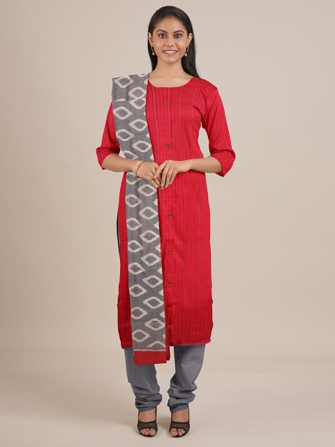 

Pothys Red & Grey Unstitched Dress Material